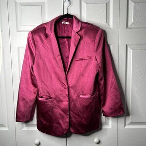 SLA The Label Olivia Hot Pink Satin Oversized Blazer Jacket Women's Size Small S